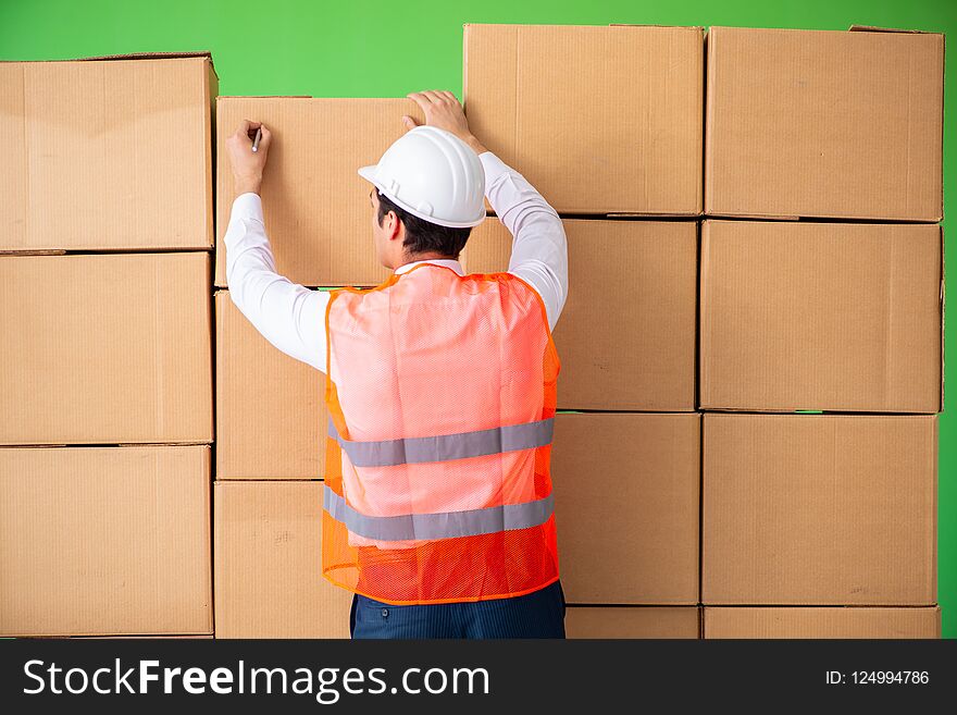 The man contractor working in box delivery relocation service