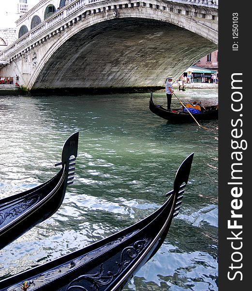 Part of the make-up of Venice are the Gondolas and the Gondaliers. One of the busiest areas is the Rialto Bridge. Part of the make-up of Venice are the Gondolas and the Gondaliers. One of the busiest areas is the Rialto Bridge.