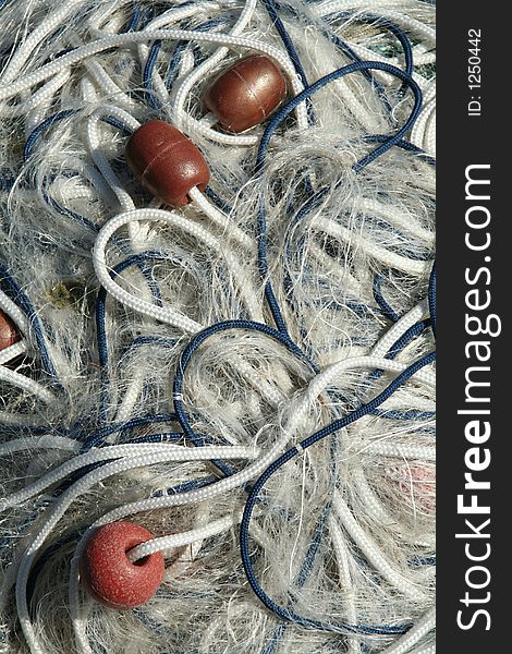 White and blue Fishing net close up. White and blue Fishing net close up