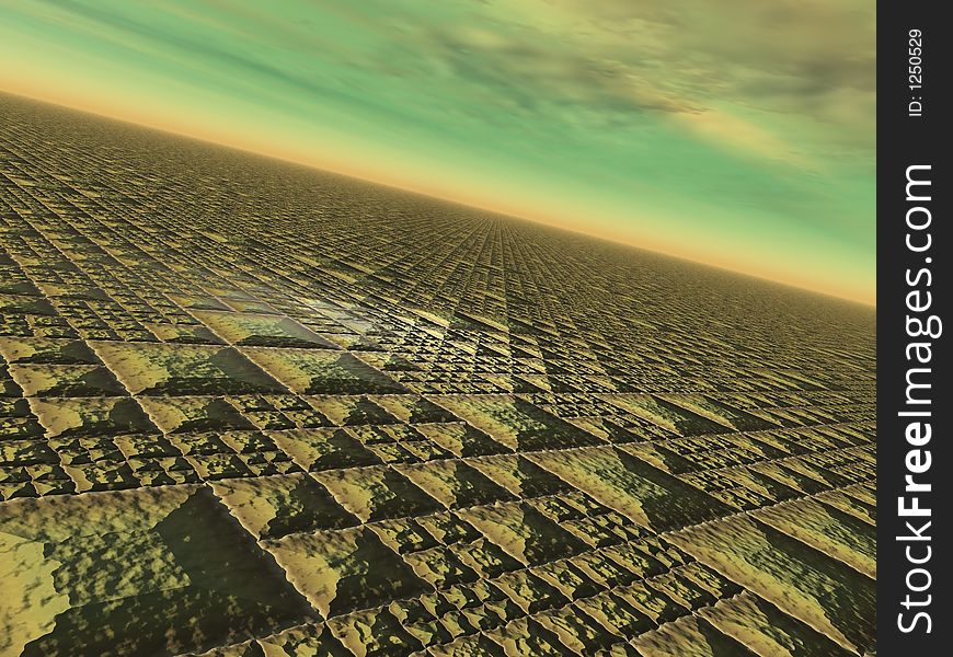 A grid of stone of into the horizon in a alien atmosphere. A grid of stone of into the horizon in a alien atmosphere.