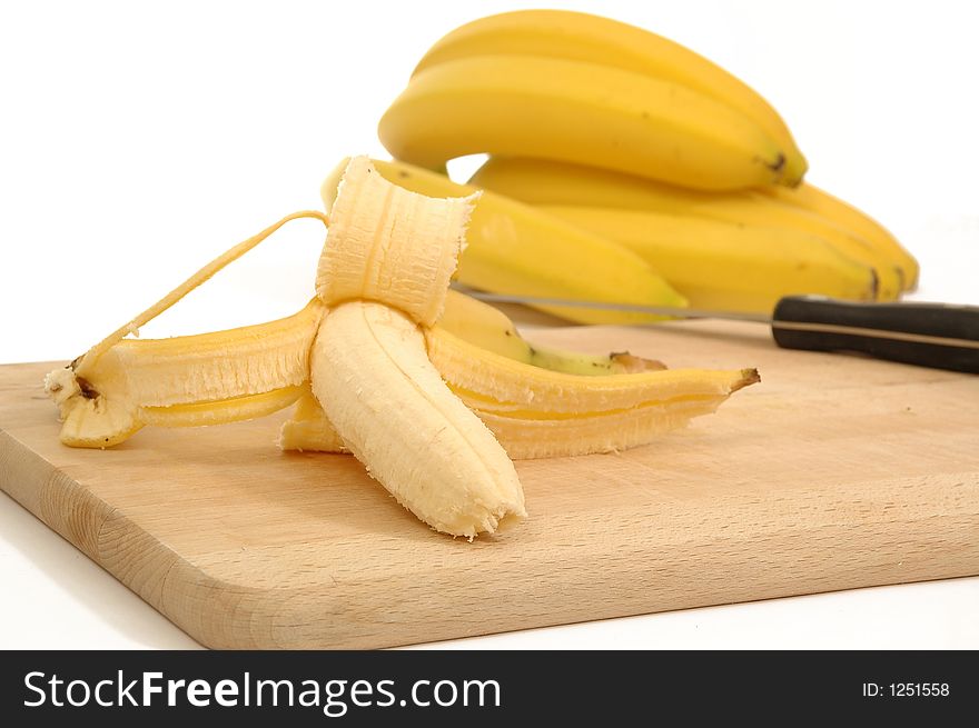 Bananas on a carving board