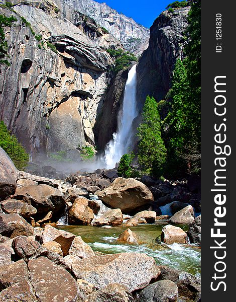 Yosemite Falls is the highest measured waterfall in North America. Located in Yosemite National Park in the Sierra Nevada mountains of California, it is a major attraction in the park, especially in late spring when the water flow is at its peak. Yosemite Falls is the highest measured waterfall in North America. Located in Yosemite National Park in the Sierra Nevada mountains of California, it is a major attraction in the park, especially in late spring when the water flow is at its peak.