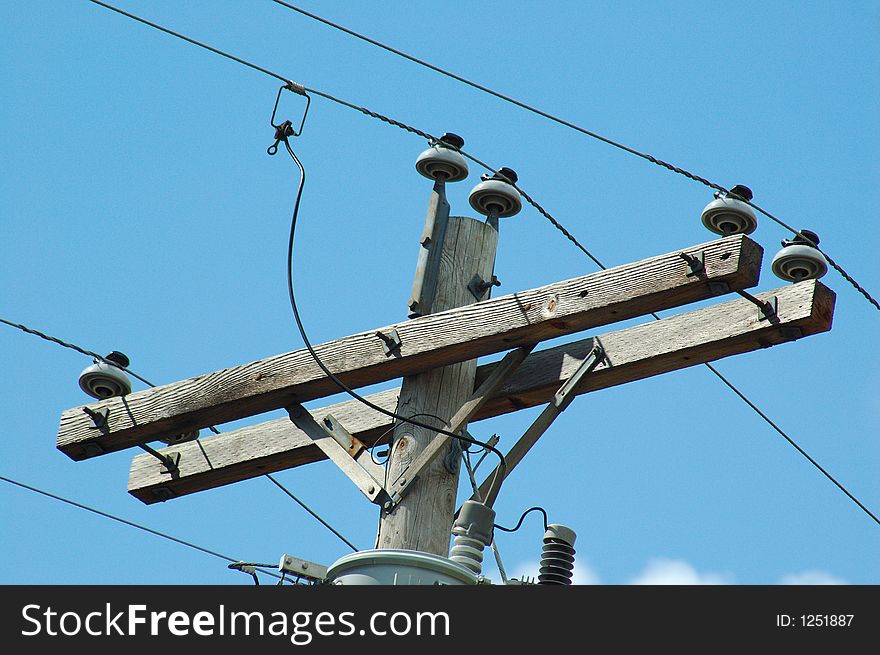 Power transmission line uprights with wiring and insulators