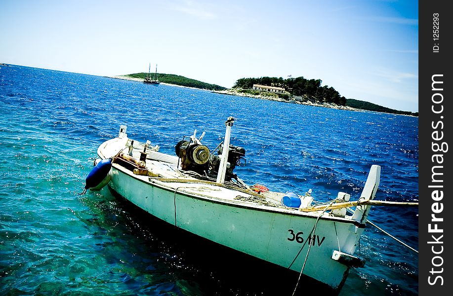 A fishing boat floating in the sea off the coast of Croatia