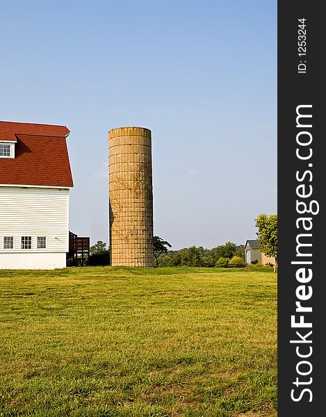 Barn with Gambrel Roof and Silo