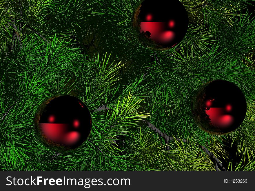 Christmas decorations on pine tree. Christmas decorations on pine tree