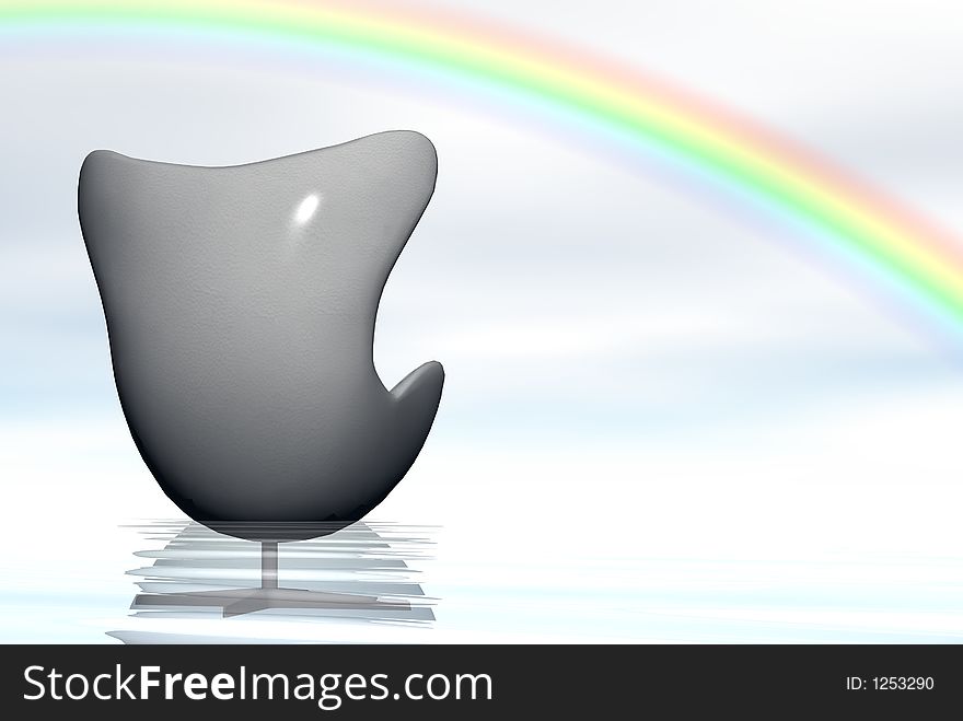 A woman sitting in chair in water under a rainbow. A woman sitting in chair in water under a rainbow..