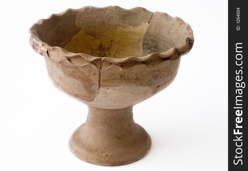 Isolated genuine antique container, clay