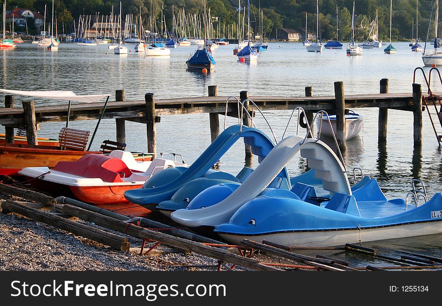 Boats and waterbikes in the part. Boats and waterbikes in the part