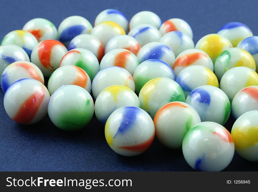 Marbles on a blue background