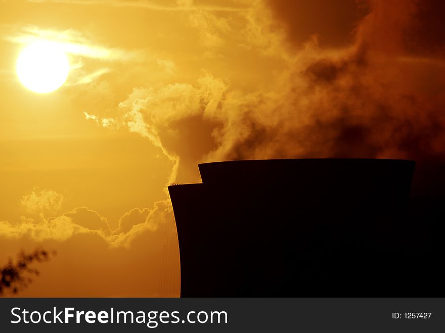 The sun going down behind the cooling towers of the Ironbridge Powerstation, Telford, England. The sun going down behind the cooling towers of the Ironbridge Powerstation, Telford, England.