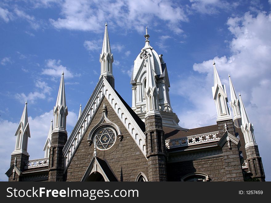 The Assembly Church where the Mormon religious services were held while the Temple was being built.  Located at Temple Square in Salt Lake City, Utah. The Assembly Church where the Mormon religious services were held while the Temple was being built.  Located at Temple Square in Salt Lake City, Utah.