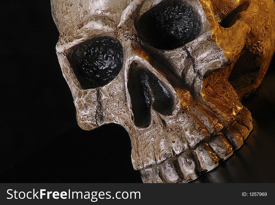 A skull against a black background. A skull against a black background.