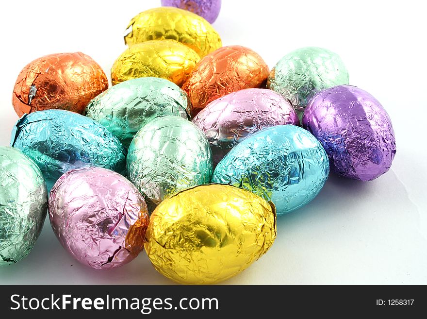 Coloured easter eggs on a white background