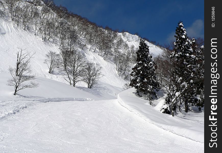 winter mountain ski area in japanese mountains. winter mountain ski area in japanese mountains