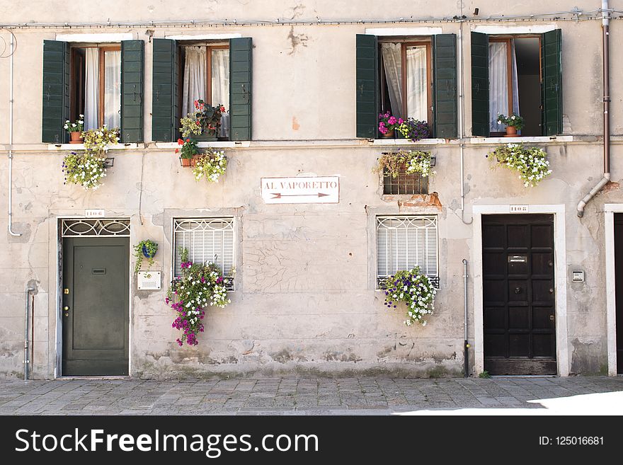 Flower, Town, Facade, Door