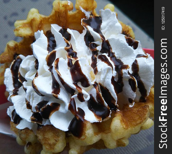 Belgian Waffle, Whipped Cream, Dessert, Waffle