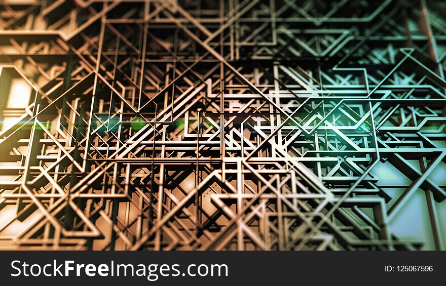 Abstract geometric industry grid surface. Futuristic virtual structure with lights. Abstract geometric industry grid surface. Futuristic virtual structure with lights.