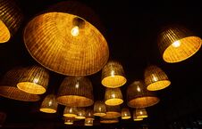 Local Shaped Lamps On Ceiling Against Dark Background, Many Local Ceiling Lamps With Abstract Ornament Royalty Free Stock Images Local Shaped Lamps On Ceiling Against Dark Background, Many Local Ceiling Lamps With Abstract Ornament Royalty Free Stock Images