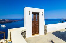 Beautiful Door Toe Blue Sea And Landscape In Oia, Santorini, Greece Stock Photography Beautiful Door Toe Blue Sea And Landscape In Oia, Santorini, Greece Stock Photography