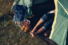 Legs Of Young Woman Inside Camping Tent Stock Photo Legs Of Young Woman Inside Camping Tent Stock Photo
