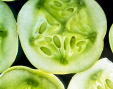 Macro Photo Of An Illuminated Lemon Cucumber Slice. Stock Images