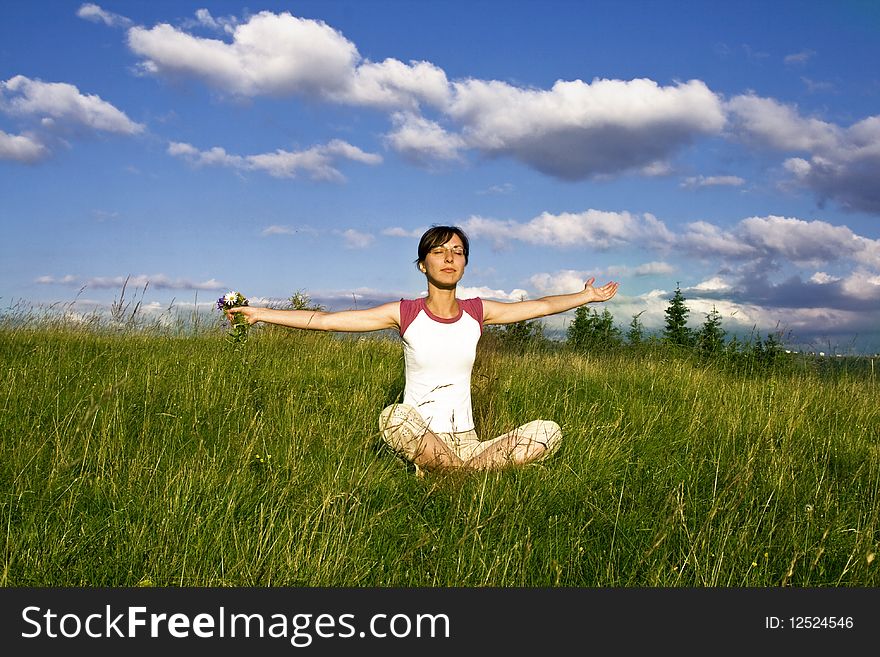 Young Happy Woman In Meadow