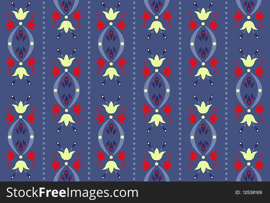 Folk fabric or wallpaper pattern in purple, red and pale green. Additional vector format (EPS). Folk fabric or wallpaper pattern in purple, red and pale green. Additional vector format (EPS).