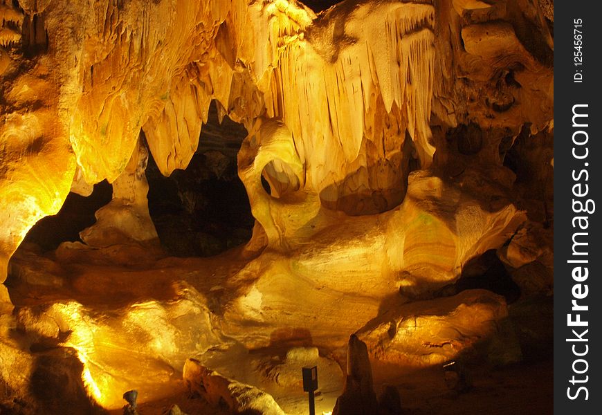 Cave, Yellow, Speleothem, Stalactite