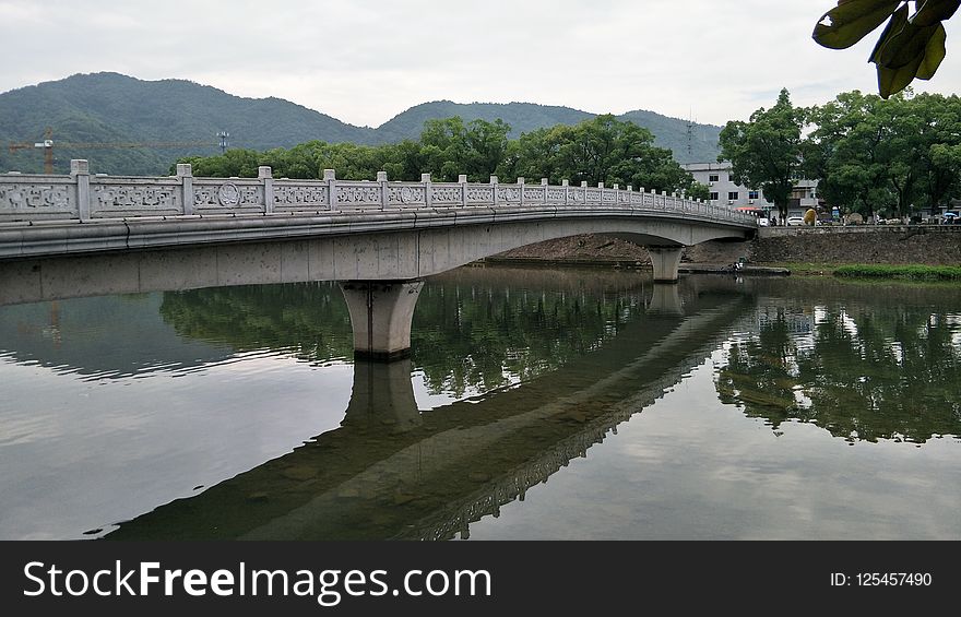 Reflection, Bridge, Waterway, Water