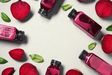Flat Lay Composition With Beet Smoothies On Light Background Royalty Free Stock Photos
