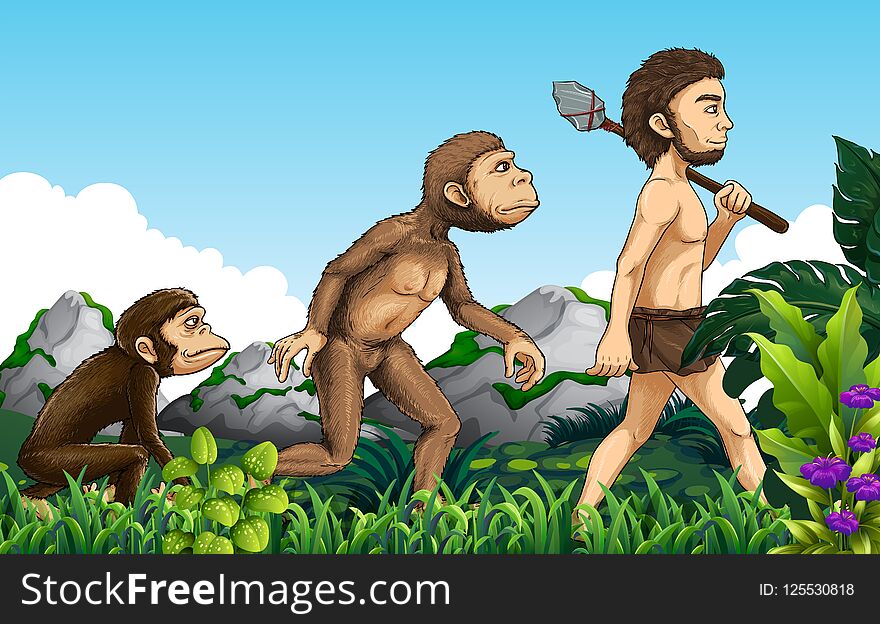 Human evolution in nature background