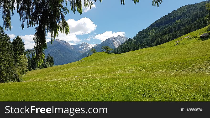 Grassland, Mountainous Landforms, Nature, Mountain Range