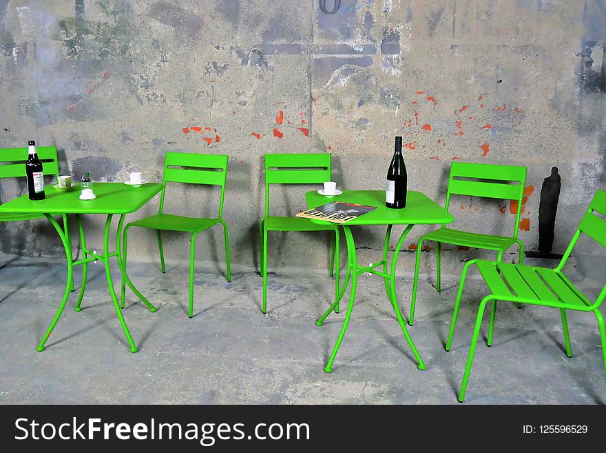 Green, Furniture, Table, Chair