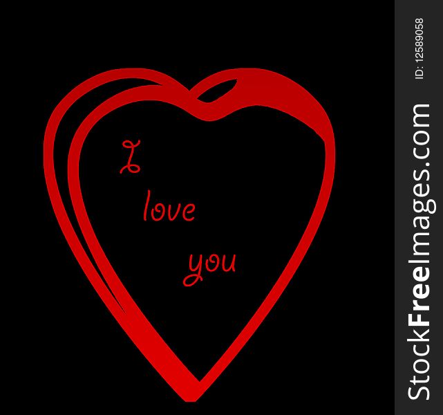 A vector image -red heart on black background whith text Ilove you. A vector image -red heart on black background whith text Ilove you