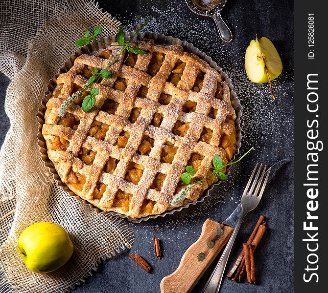 A Tasty Apple pie with lattice upper crust