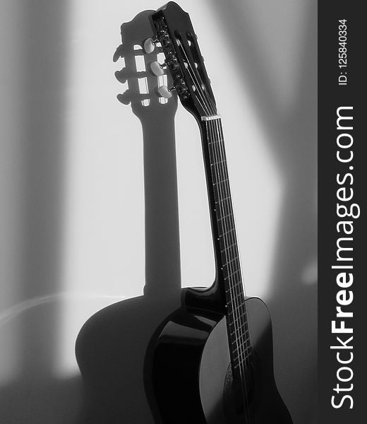 Guitar, Musical Instrument, String Instrument Accessory, Black And White