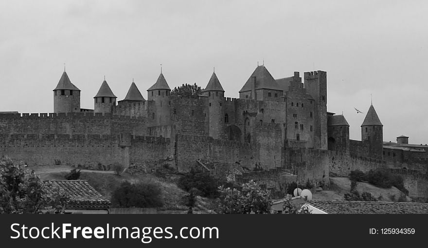 Black And White, Castle, Medieval Architecture, Monochrome Photography