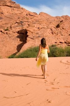Girl Walking On Sand Dunes Stock Photography Girl Walking On Sand Dunes Stock Photography