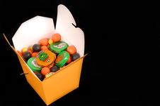 Halloween Candy In An Orange Chinese Food Container Stock Images