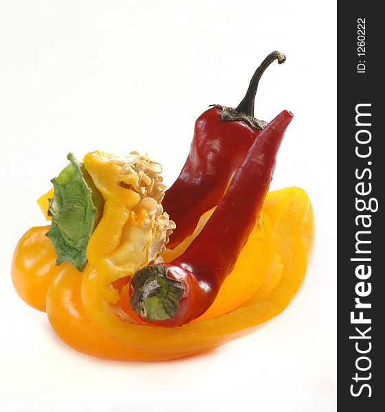 Red hot and yellow delicius pepper. Red hot and yellow delicius pepper