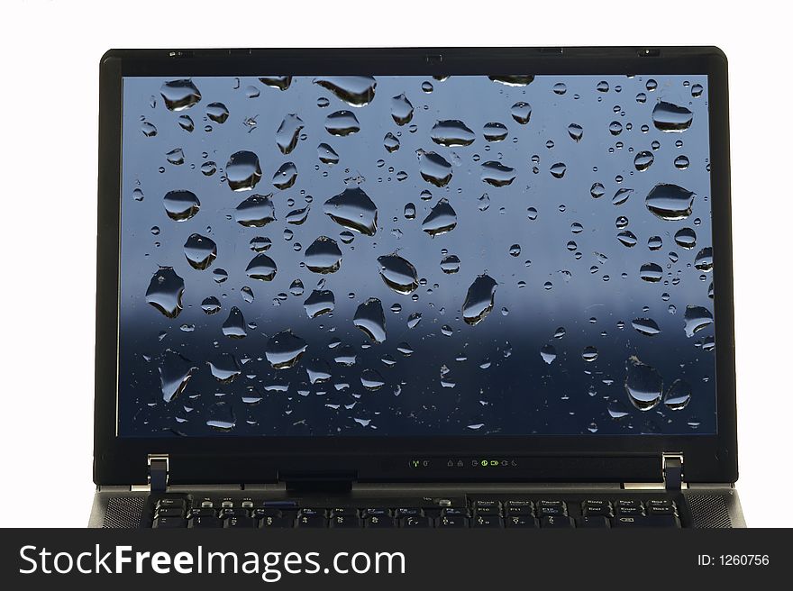 Notebook isolated with rain drops on screen. Notebook isolated with rain drops on screen