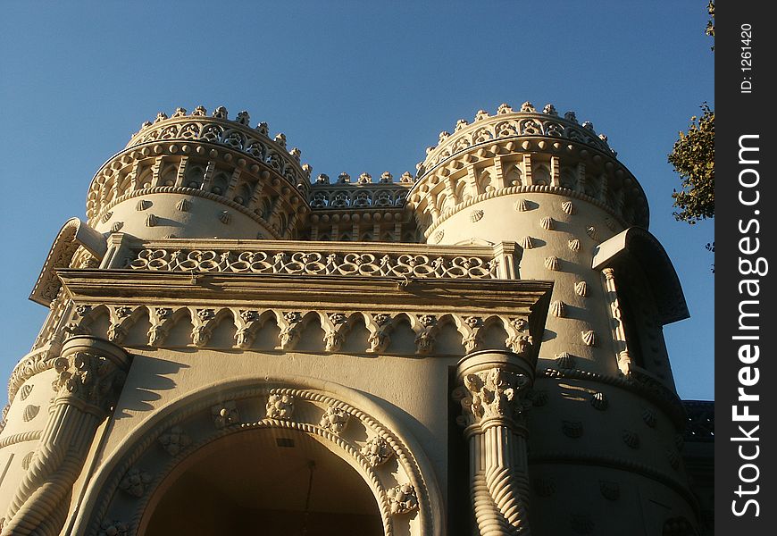 White building with towers