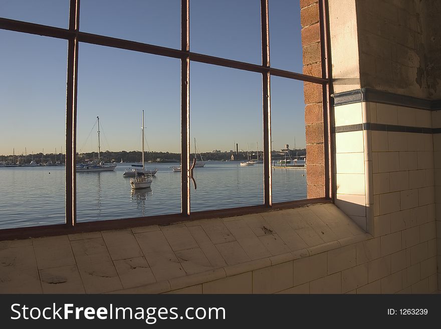 Coastal view from warehouse window