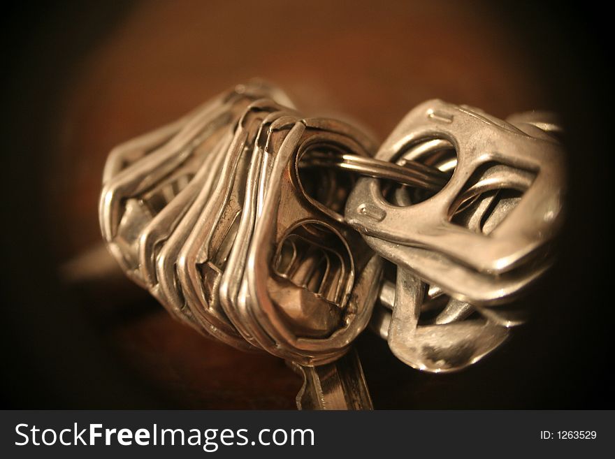 Macro photo of charm of keys with bundle of openers