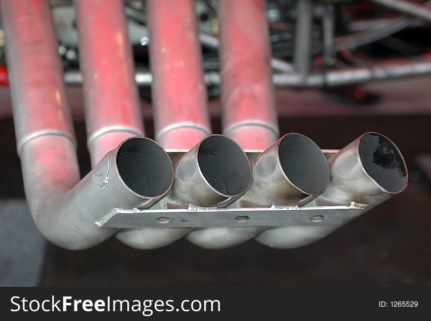 Close up of race car exhaust pipes. Close up of race car exhaust pipes