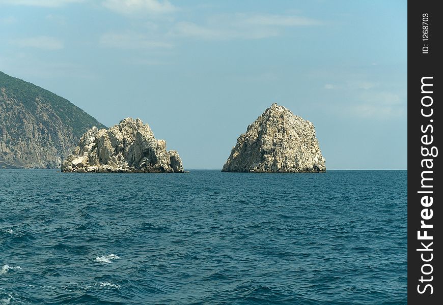 Two big rocks in sea. Two big rocks in sea