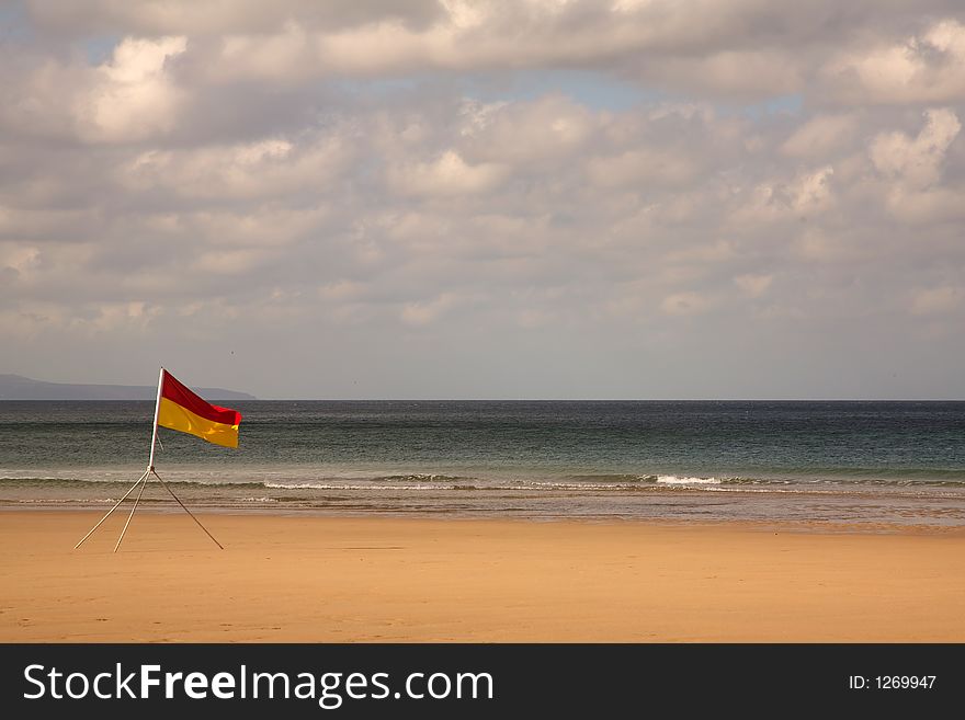 Lifeguard flag on a beach in Cornwall September 2006