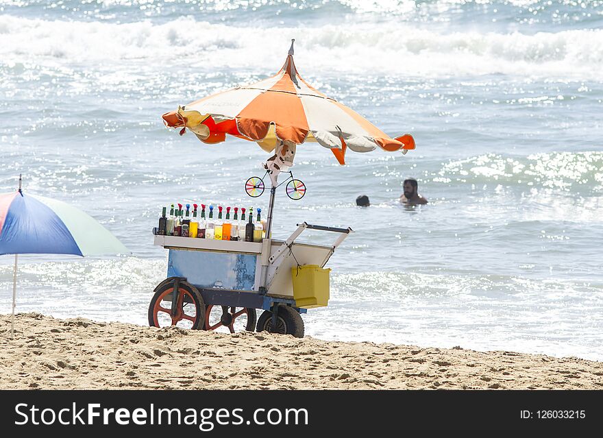 Vintage Vehicle Selling Drinks On A Beach