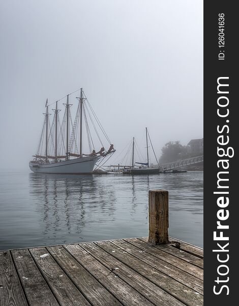 Four Masted Sailboat in the Fog